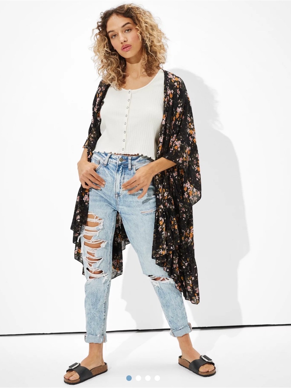 NWT American Eagle Floral Ruffled Midi Kimono Fall Whimsigoth Vibes